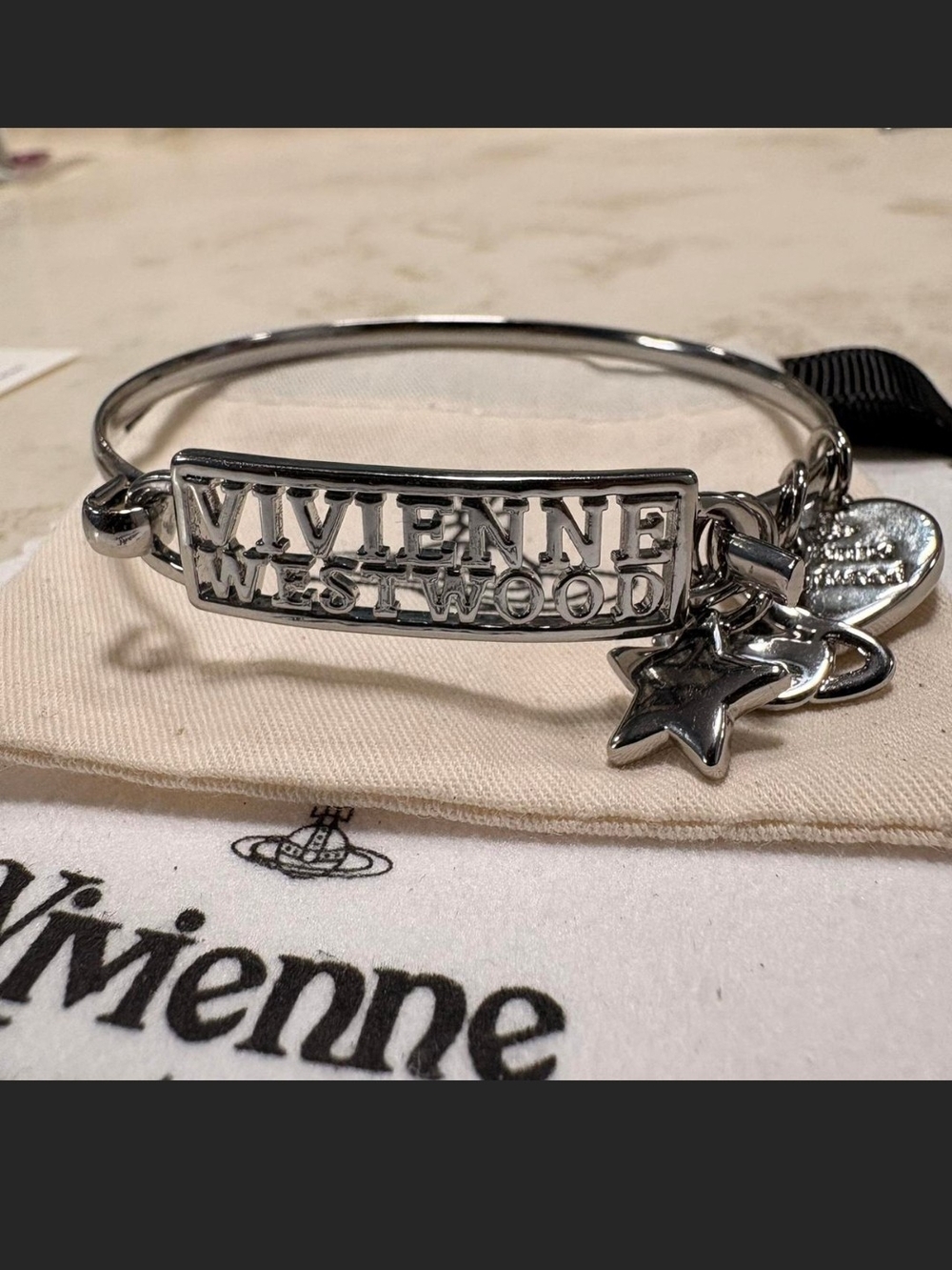 New Vivienne Westwood Silver Tone Logo Bracelet with Star & Heart Charms - Picture 4 of 4